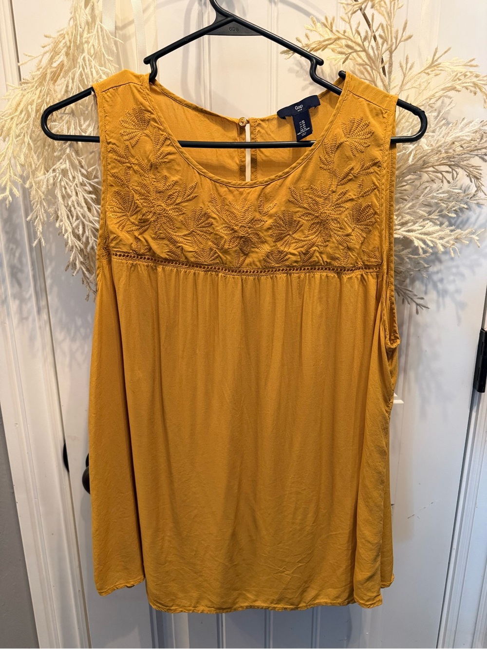 GAP Mustard Embroidered Sleeveless Tank Top